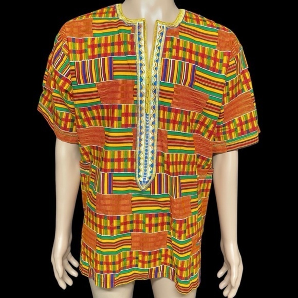 African Men’s Orange NS tag (45) Dashiki from HITARGET cloth in EUC